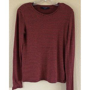 All Saints Womens Esme Red Black Stripe Long Sleeve Cotton Linen Tee Top M